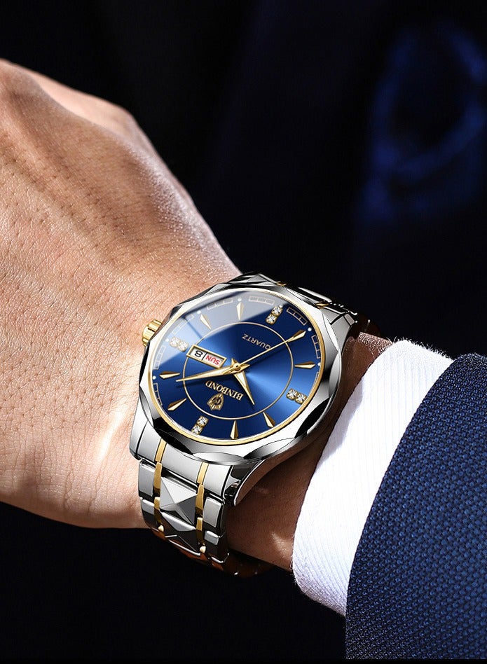 BINBOND ساعة كوارتز مقاومة للماء للرجال من الفولاذ المقاوم للصدأ - أزرق - Image 5