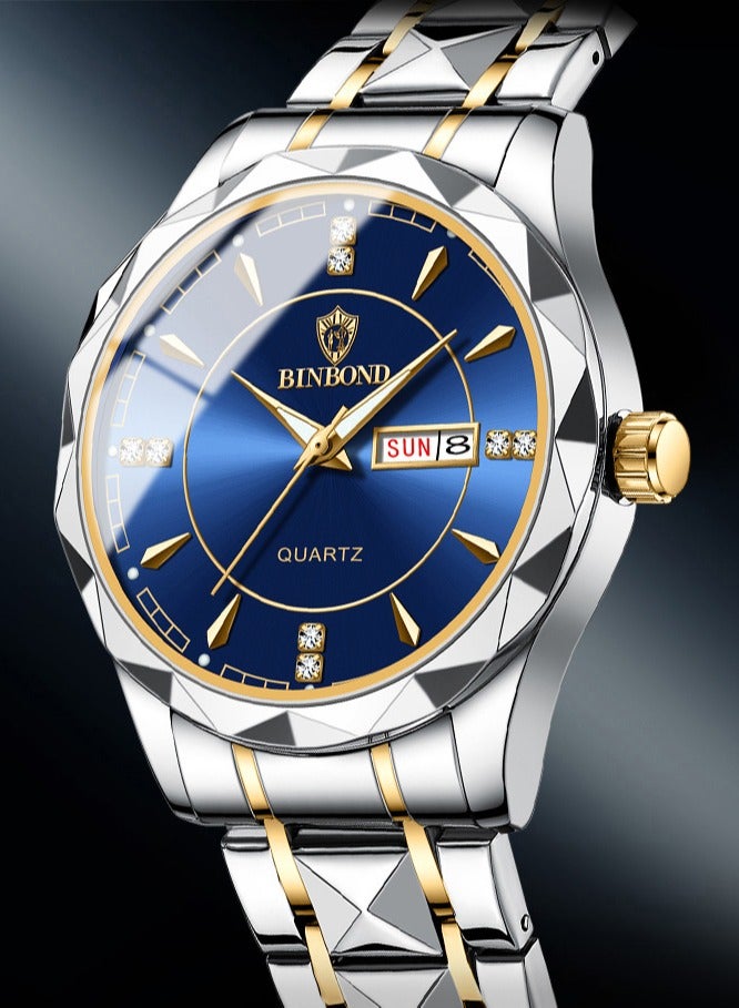 BINBOND ساعة كوارتز مقاومة للماء للرجال من الفولاذ المقاوم للصدأ - أزرق - Image 4
