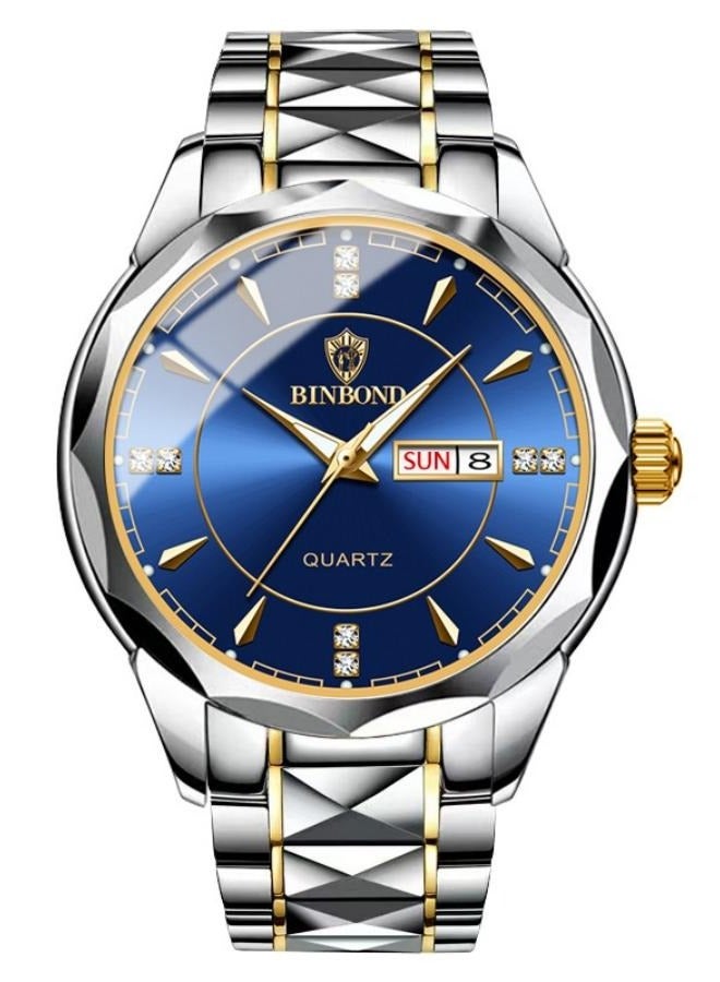 BINBOND ساعة كوارتز مقاومة للماء للرجال من الفولاذ المقاوم للصدأ - أزرق - Image 2