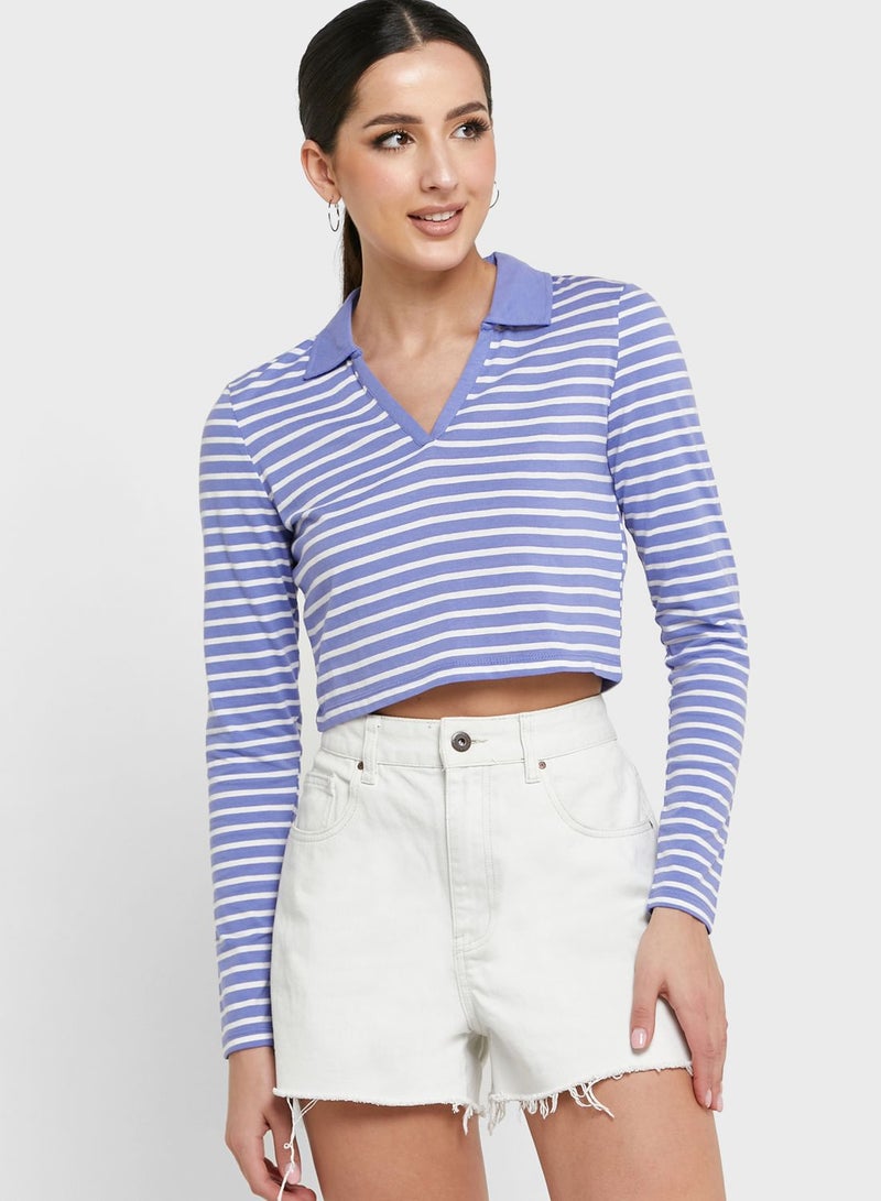 VERO MODA Striped Knitted Crop Top - Image 1