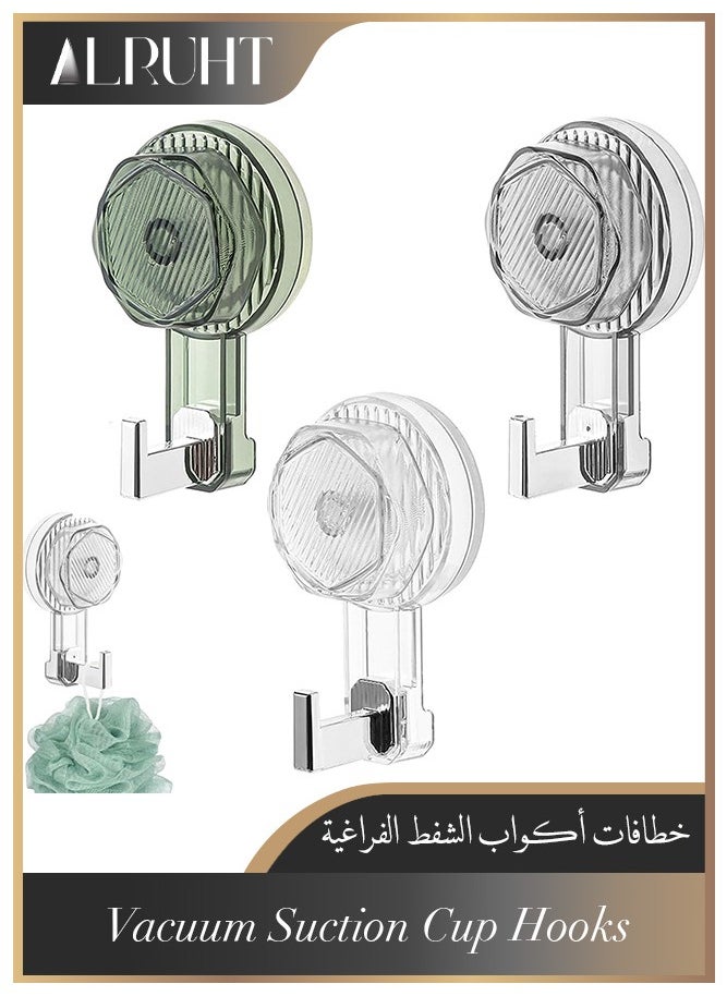 Alruht - 3 Pieces Vacuum Suction Cup Hooks, Heavy Duty Wall Hooks, Waterproof Suction Hook with Reusable and Removable Transparent, Grey and Green - Image 1