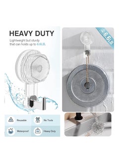 Alruht 3 Pieces Vacuum Suction Cup Hooks, Heavy Duty Wall Hooks, Waterproof Suction Hook with Reusable and Removable Transparent, Grey and Green  - Image 3