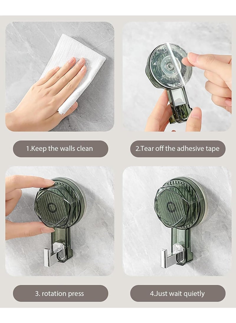 Alruht - 3 Pieces Vacuum Suction Cup Hooks, Heavy Duty Wall Hooks, Waterproof Suction Hook with Reusable and Removable Transparent, Grey and Green - Image 1