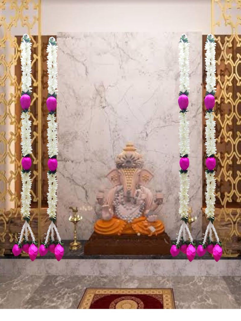 JOYNAGAR Cloth Jasmine Flowers Ladi with Lotus Latkan Chain, 3ft Long, 4 Pcs - Diwali Decoration for Home, Toran for Decoration, Garlands for Home Decor, Lotus Toran Hanging Flowers for Navratri - Image 3