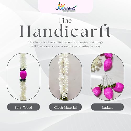 JOYNAGAR Cloth Jasmine Flowers Ladi with Lotus Latkan Chain, 3ft Long, 4 Pcs - Diwali Decoration for Home, Toran for Decoration, Garlands for Home Decor, Lotus Toran Hanging Flowers for Navratri - Image 4