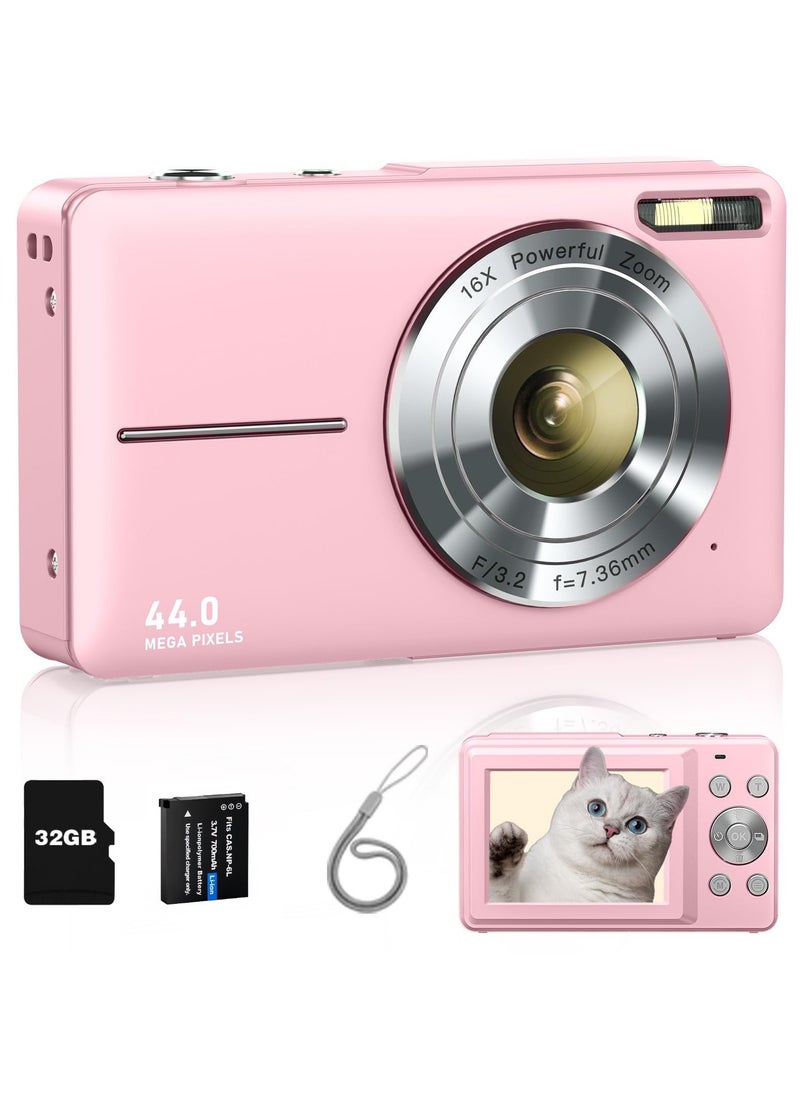 Milatech - Digital Camera, FHD 1080P Kids Camera 44MP Point and Shoot Digital Cameras with 32GB SD Card, 16X Zoom, Lanyard - Image 1