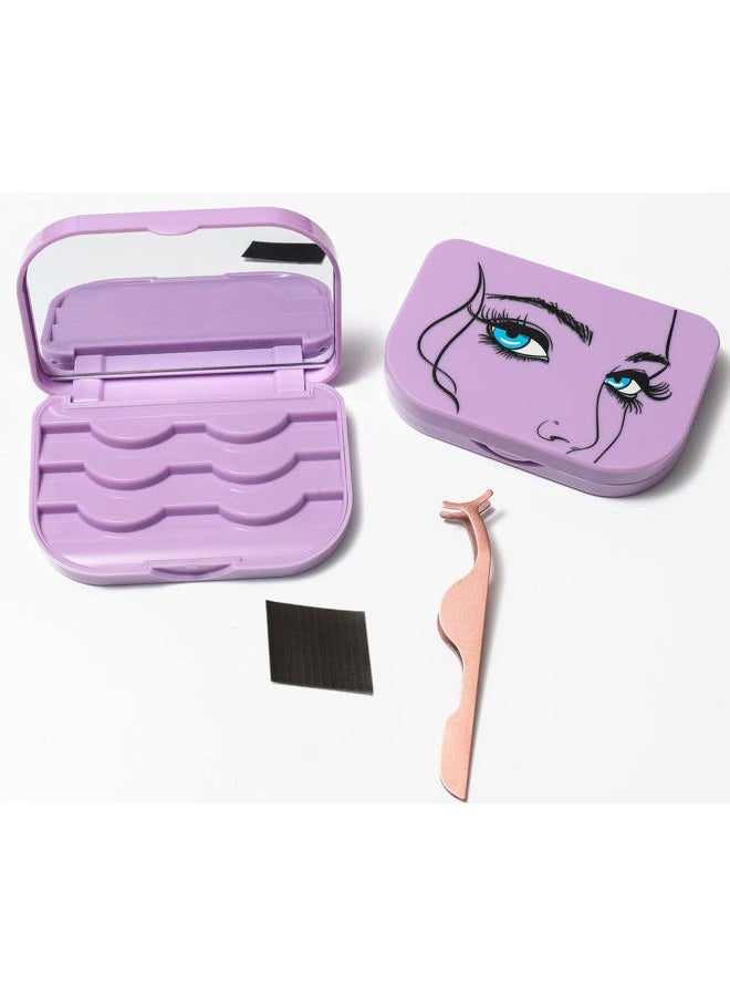 kawosun Eyelash Storage Case Organizer With Makeup Mirror Frame Box, Magnetic False Eyelashes Case False Eyelashes Packaging Travel Storage Box Eyelash Bag (Light Purple) - Image 1