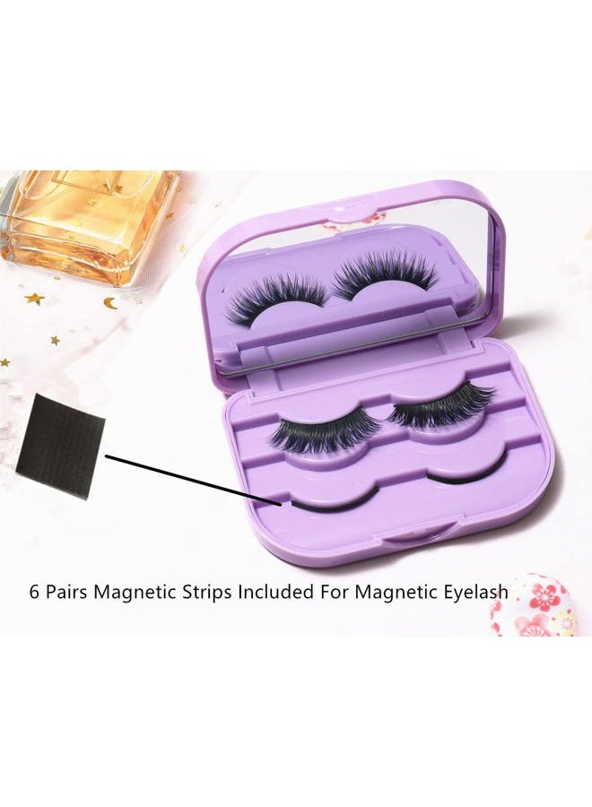 kawosun Eyelash Storage Case Organizer With Makeup Mirror Frame Box, Magnetic False Eyelashes Case False Eyelashes Packaging Travel Storage Box Eyelash Bag (Light Purple) - Image 5