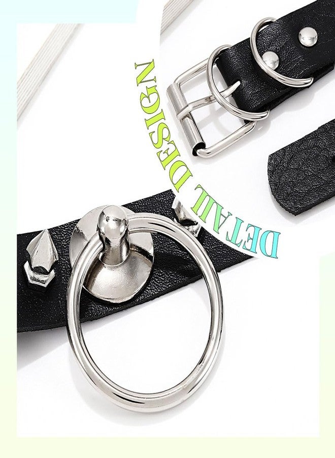 ACEDRE Spiked Leather Choker Black Studded O Ring Goth Collar for Women and Men - Image 5