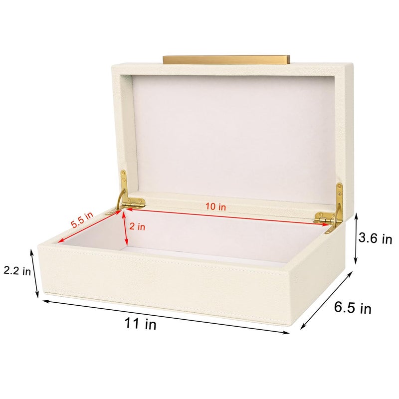 XIGEXIGE Beige Shagreen box Faux Leather Decorative Boxes,Keepsake And Memory Storage Decorative Boxes with Lids for Modern Home Decor Jewelry Box Organizer - Image 4