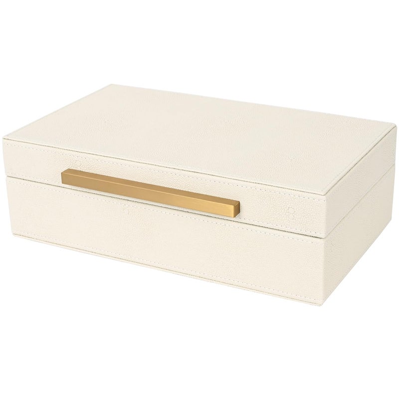 XIGEXIGE Beige Shagreen box Faux Leather Decorative Boxes,Keepsake And Memory Storage Decorative Boxes with Lids for Modern Home Decor Jewelry Box Organizer - Image 1