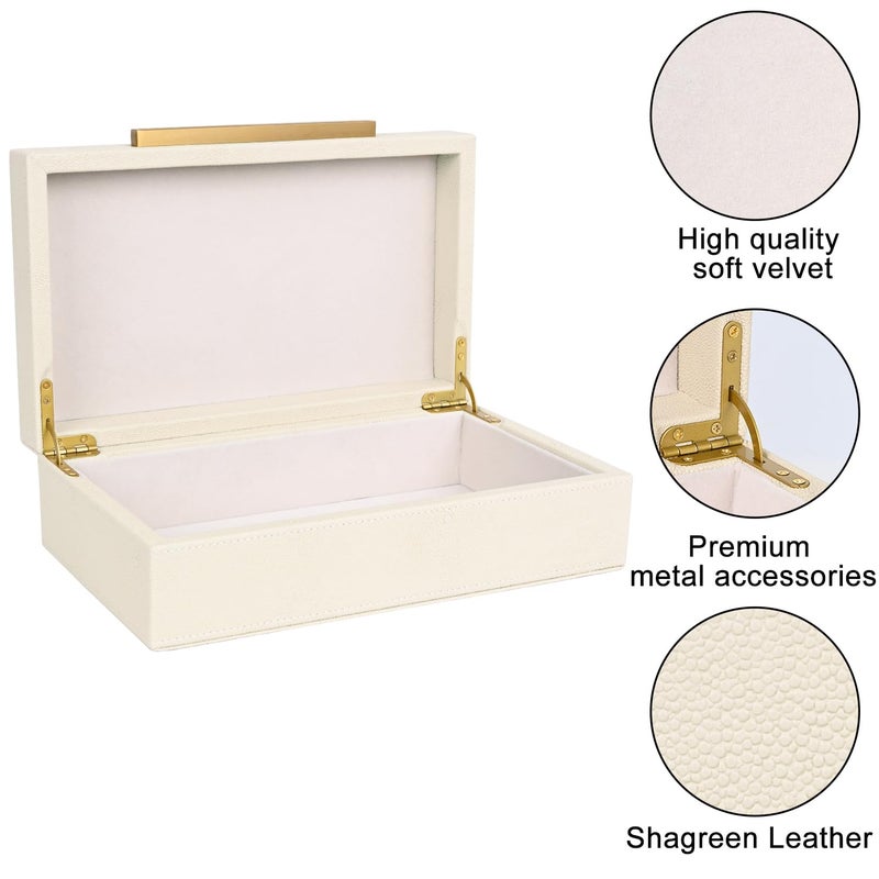 XIGEXIGE Beige Shagreen box Faux Leather Decorative Boxes,Keepsake And Memory Storage Decorative Boxes with Lids for Modern Home Decor Jewelry Box Organizer - Image 5