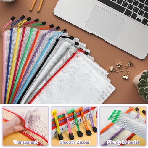 Umriox Small Zipper Pouch, 9.5x7.1 in (12 Colors, 36 Packs), Mesh Bags, Zipper Bags for Office Supplies Travel Storage - Image 3
