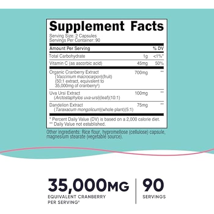 Nutricost Cranberry Extract for Women 180 Capsules for 90 Servings – with Vitamin C, Uva Ursi & Dandelion Root, Vegan, GMO-Free & Gluten-Free - Image 2