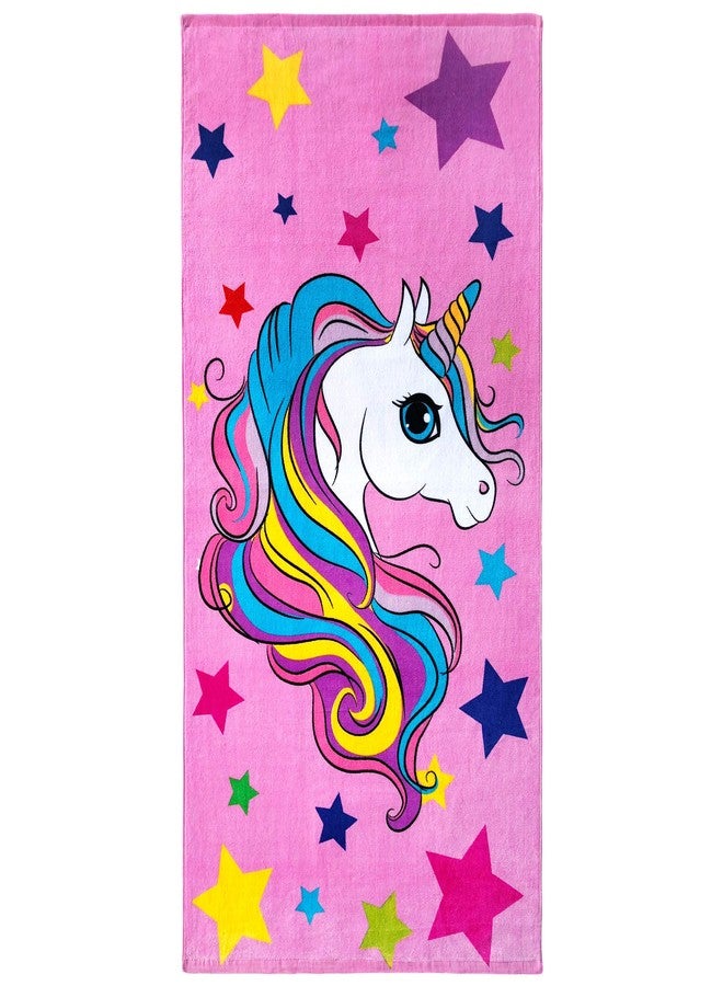 Beachland Unicorn and Stars Beach Towel 30 x 60 inch 100% Cotton Rainbow Colors (Pink Unicorn 1 Towel) - Image 1