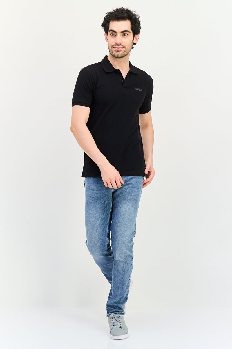 Nordland قميص بولو قصير الأكمام بتصميم عادي للرجال بشعار العلامة التجارية، أسود - Image 3