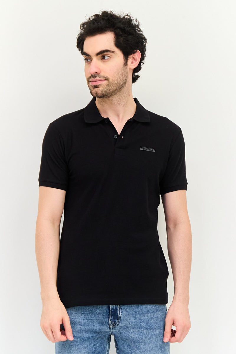 Nordland قميص بولو قصير الأكمام بتصميم عادي للرجال بشعار العلامة التجارية، أسود - Image 1