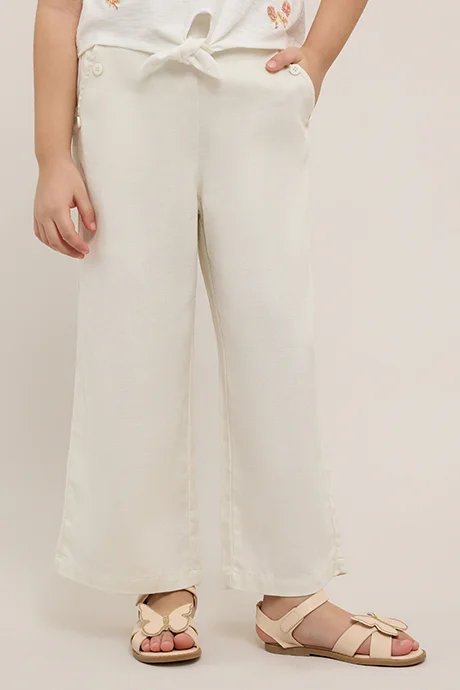 أر أند بي Solid Wide Leg Pants with Elastic Waist