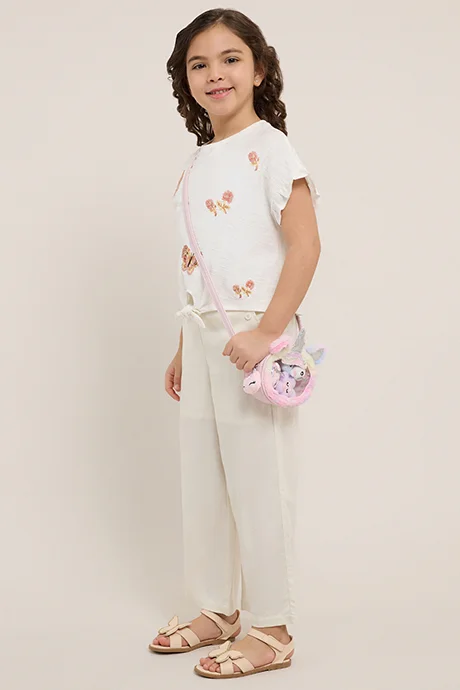 أر أند بي Solid Wide Leg Pants with Elastic Waist