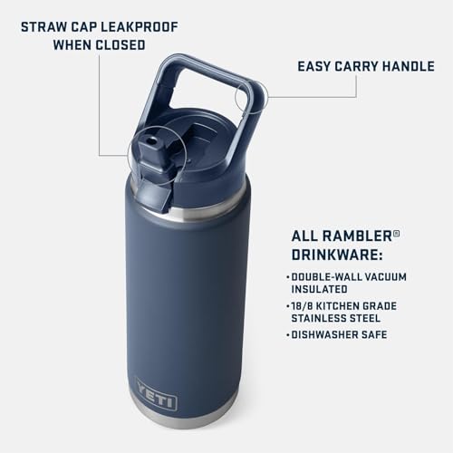 YETI Rambler 26 oz Bottle, Vacuum Insulated, Stainless Steel with Color Matching Straw Cap,White - Image 2