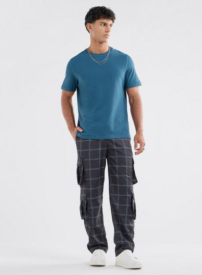 Splash FAV Checked Regular Fit Cargo Pants with Drawstring Closure and Pockets - Image 2