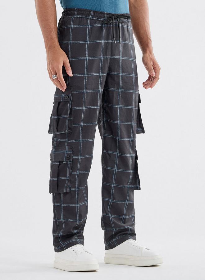 Splash FAV Checked Regular Fit Cargo Pants with Drawstring Closure and Pockets - Image 1