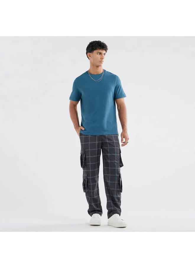 FAV Checked Regular Fit Cargo Pants with Drawstring Closure and Pockets