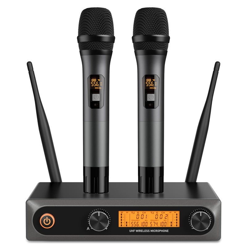 voijump Wireless Microphone System, Metal Dual UHF Cordless Mics Handheld Microphone, Professional Wireless Mic Set for Karaoke, Party, Church, Wedding, DJ, Home KTV Set, 200ft - Image 1