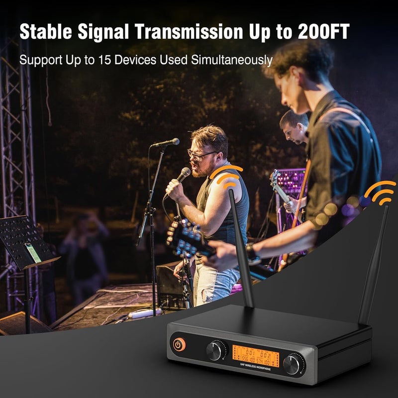 voijump Wireless Microphone System, Metal Dual UHF Cordless Mics Handheld Microphone, Professional Wireless Mic Set for Karaoke, Party, Church, Wedding, DJ, Home KTV Set, 200ft - Image 4