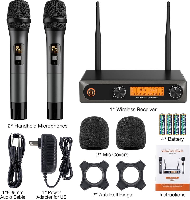 voijump Wireless Microphone System, Metal Dual UHF Cordless Mics Handheld Microphone, Professional Wireless Mic Set for Karaoke, Party, Church, Wedding, DJ, Home KTV Set, 200ft - Image 5