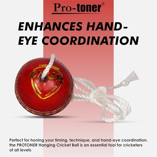 Protoner Cricket Practice Hanging Ball with Rope, Leather Training Ball, Red - Image 4