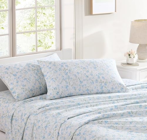 Shabby Chic® - Queen Sheets, Cotton Flannel Bedding Set, Warm & Cozy Home Decor (Ella Blue, Queen) - Image 1