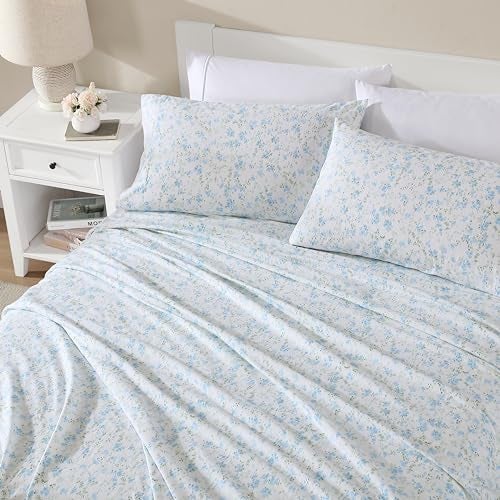 Shabby Chic® - Queen Sheets, Cotton Flannel Bedding Set, Warm & Cozy Home Decor (Ella Blue, Queen) - Image 3