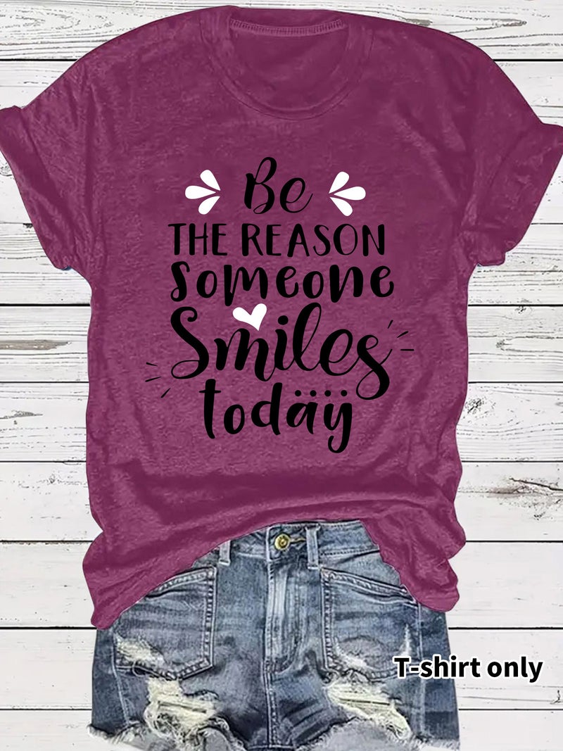 Casual T-Shirt Someone Smiles Today Summer Round Neck Short Sleeve Top Women - Image 2