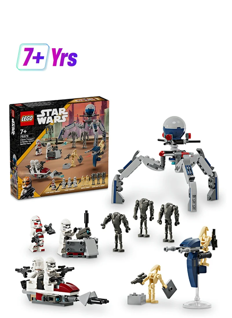 LEGO Star Wars Clone Trooper & Battle Droid Battle Pack Building Toys for Kids with Speeder Bike Vehicle, 4 Minifigures and 5 Figures, Gifts for Boys and Girls Aged 7 Plus Years Old 75372