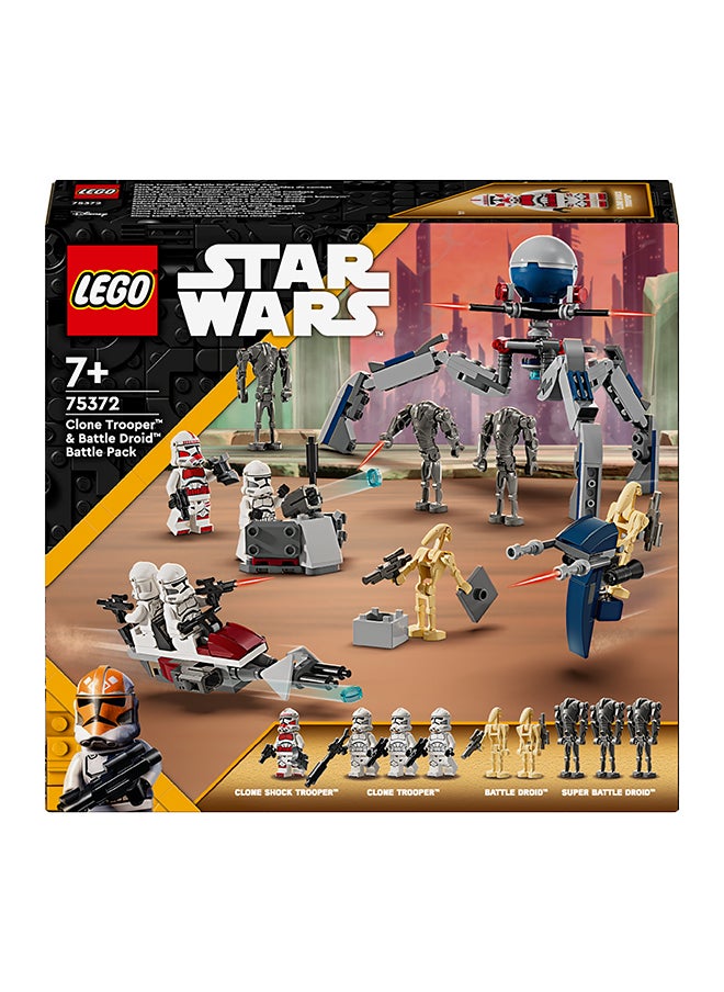 LEGO - LEGO Star Wars Kids 75372 Clone Trooper and Warrior Droid Battle Pack, Tripod Robot, Defense Post and Speed ​​Bike Toy for Boys and Girls 7+ Years Old, Kids Gift - Image 1
