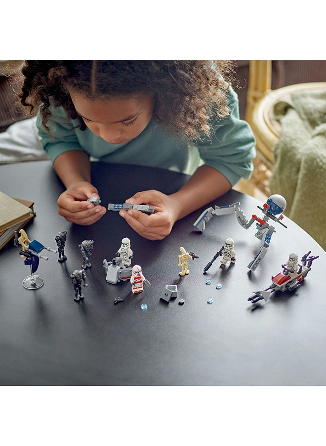 LEGO - LEGO Star Wars Kids 75372 Clone Trooper and Warrior Droid Battle Pack, Tripod Robot, Defense Post and Speed ​​Bike Toy for Boys and Girls 7+ Years Old, Kids Gift - Image 1