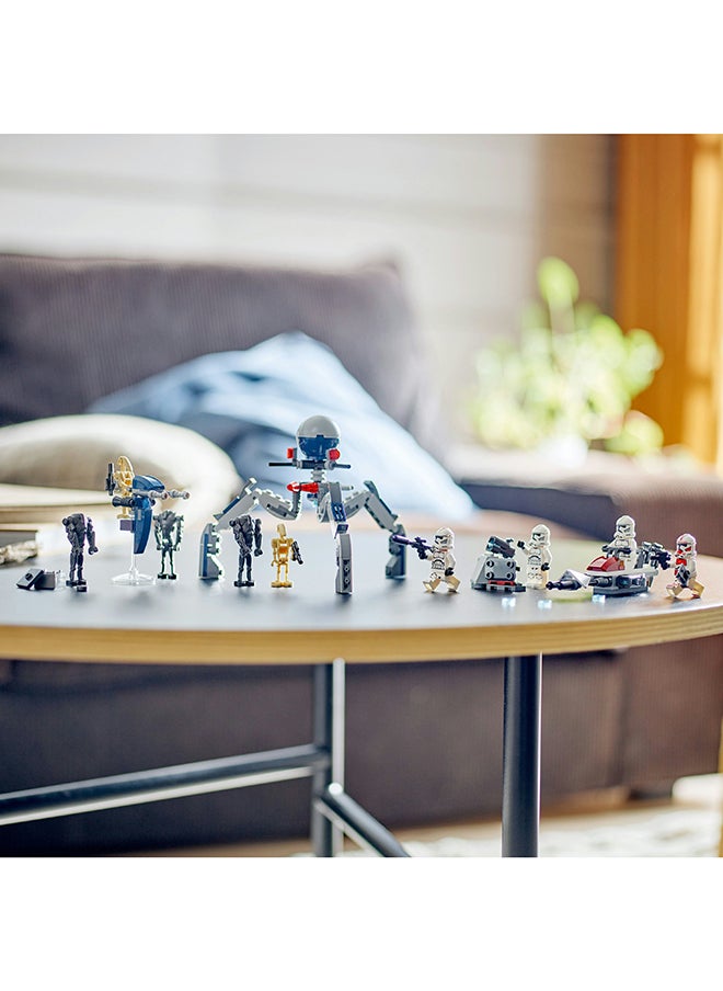 LEGO - LEGO Star Wars Kids 75372 Clone Trooper and Warrior Droid Battle Pack, Tripod Robot, Defense Post and Speed ​​Bike Toy for Boys and Girls 7+ Years Old, Kids Gift - Image 1