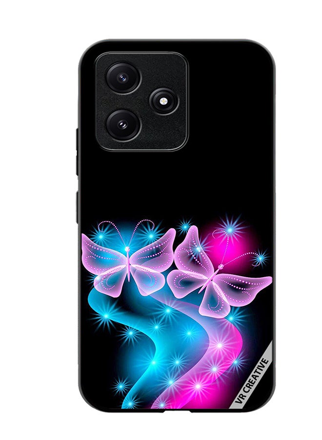 VR CREATIVE Protective Case Cover For Xiaomi Poco M6 Pro 5G Butterfly Pink Black Background Design Multicolour - Image 1