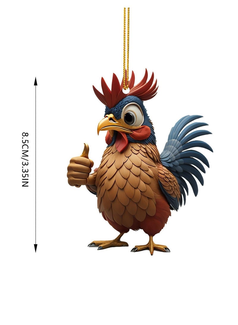 Cute Cartoon Rooster Pendant, 6 Pieces Acrylic Chicken Decoration Car Interior, Realistic Chicken for Home Hanging Window Wall Home Cute Animal Hanging 8.5cm/3.35inch - Image 2