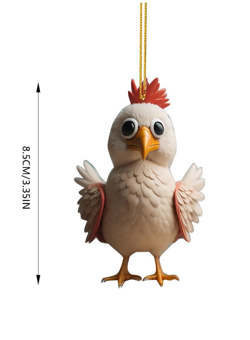 Cute Cartoon Rooster Pendant, 6 Pieces Acrylic Chicken Decoration Car Interior, Realistic Chicken for Home Hanging Window Wall Home Cute Animal Hanging 8.5cm/3.35inch - Image 3