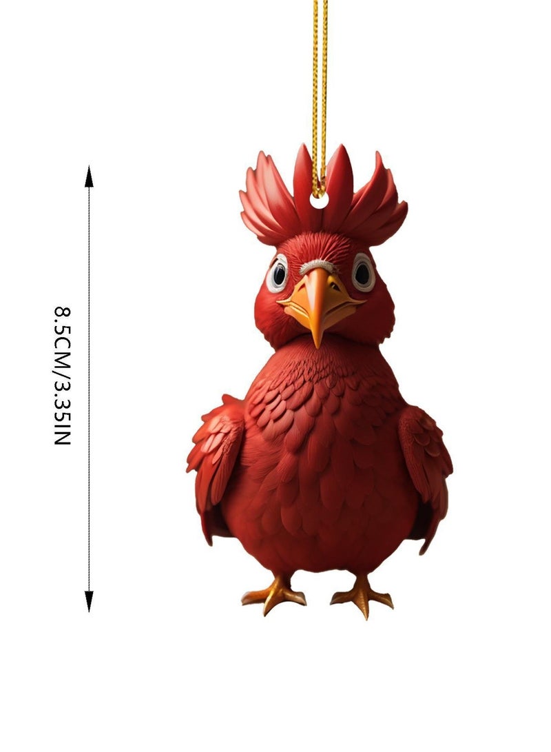 Cute Cartoon Rooster Pendant, 6 Pieces Acrylic Chicken Decoration Car Interior, Realistic Chicken for Home Hanging Window Wall Home Cute Animal Hanging 8.5cm/3.35inch - Image 5