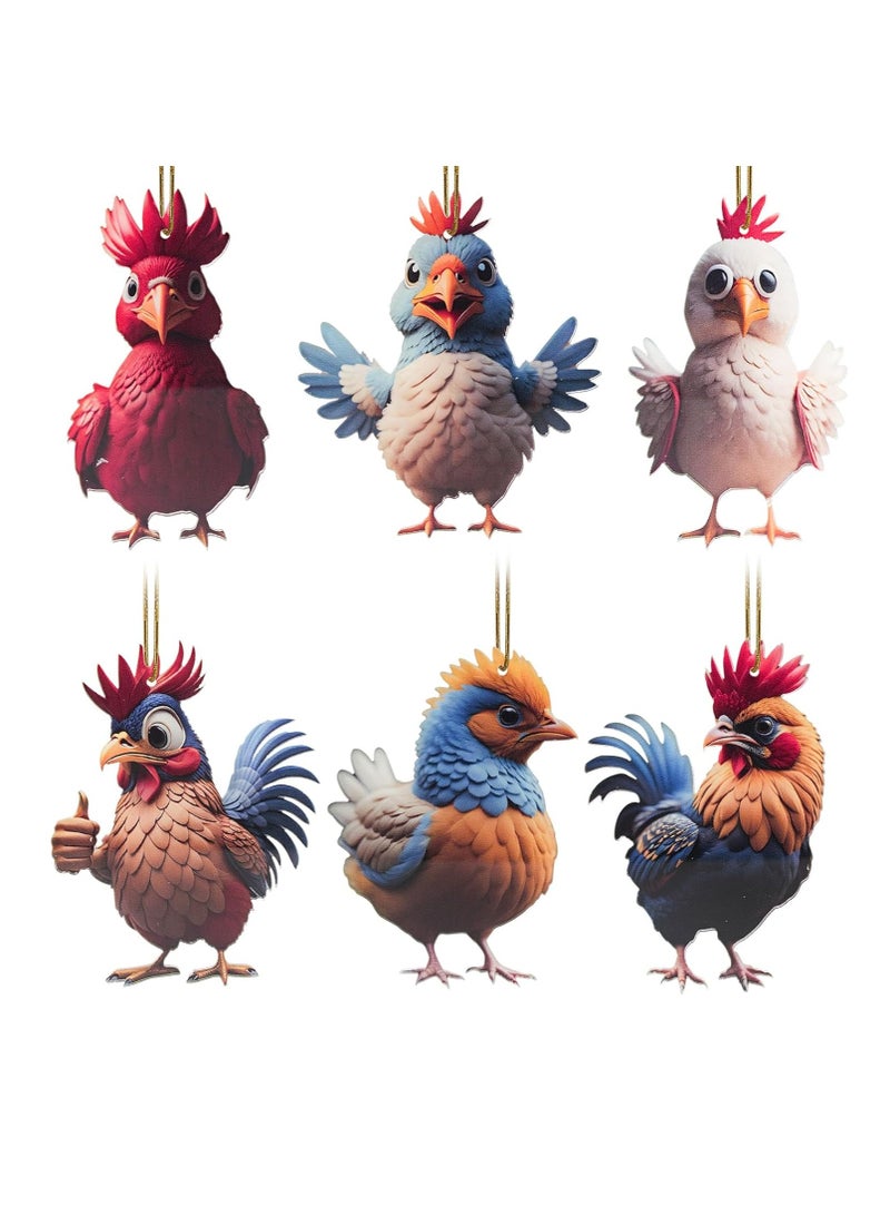 Cute Cartoon Rooster Pendant, 6 Pieces Acrylic Chicken Decoration Car Interior, Realistic Chicken for Home Hanging Window Wall Home Cute Animal Hanging 8.5cm/3.35inch - Image 1