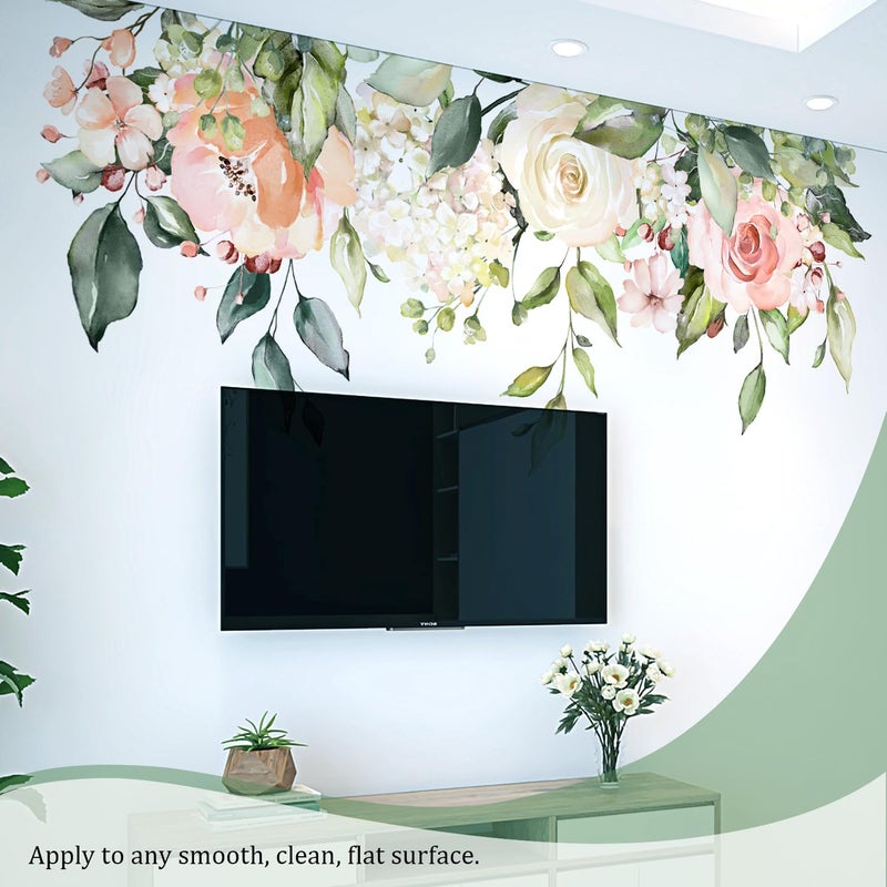 VePret Flowers Leaves Wall Decals Peel and Stick, Large Floral Flowers Wall Stickers, Removable Vine Home Decor Art for Bedroom Living Room Classroom Office - Image 5