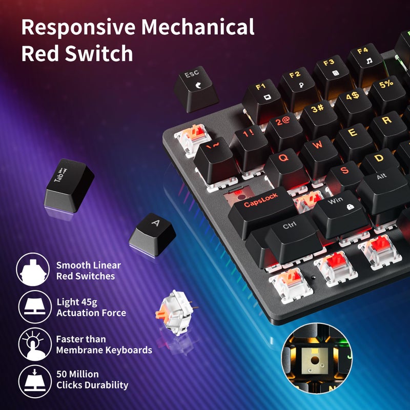 Newmen GM325Pro Mechanical Keyboard,104 Keys Rainbow LED Backlit Wired Gaming Keyboards,Hot-Swap Metal Panel ABS Black Keycaps Gaming Mechanical Keyboard for Windows Laptop PC Linear Red Switches - Image 5