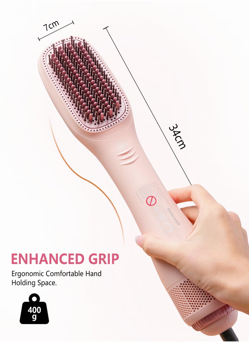 DOSCHER - Hair Dryer Brush Ceramic Dryer,Styler and Straightener 1200W Pink/Rose Gold - Image 1