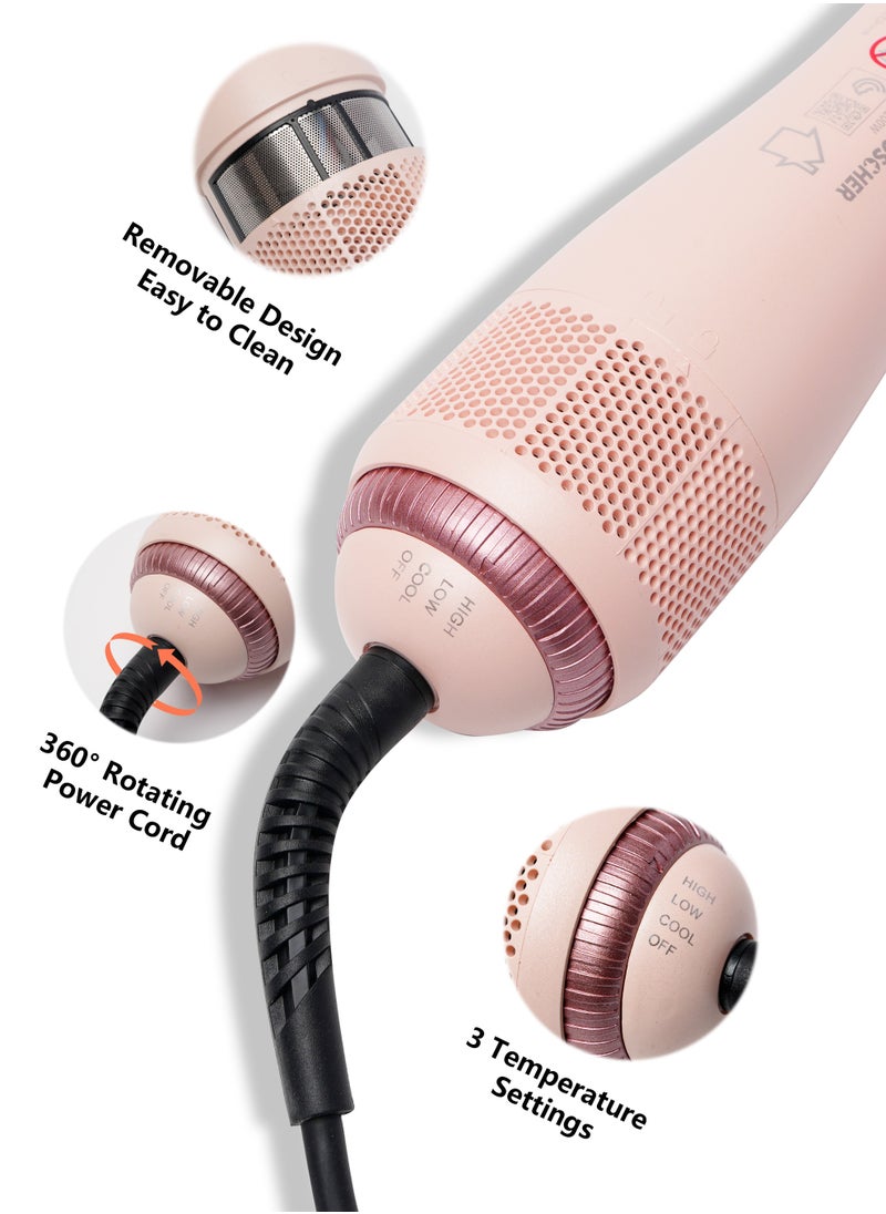 DOSCHER - Hair Dryer Brush Ceramic Dryer,Styler and Straightener 1200W Pink/Rose Gold - Image 1