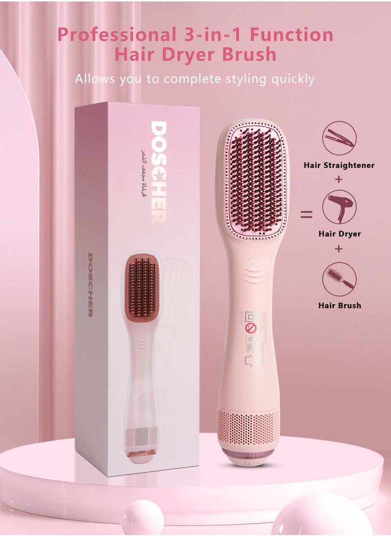 DOSCHER - Hair Dryer Brush Ceramic Dryer,Styler and Straightener 1200W Pink/Rose Gold - Image 1