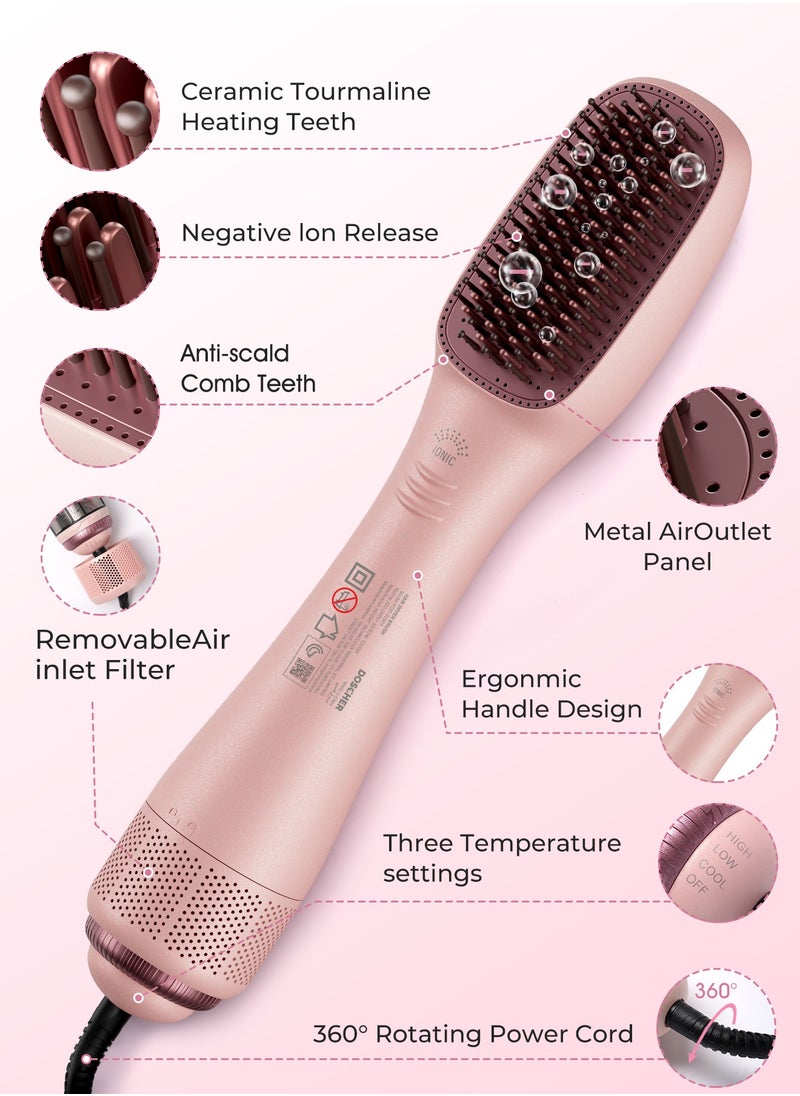 DOSCHER Hair Dryer Brush Ceramic Dryer,Styler and Straightener 1200W Pink/Rose Gold  - Image 4