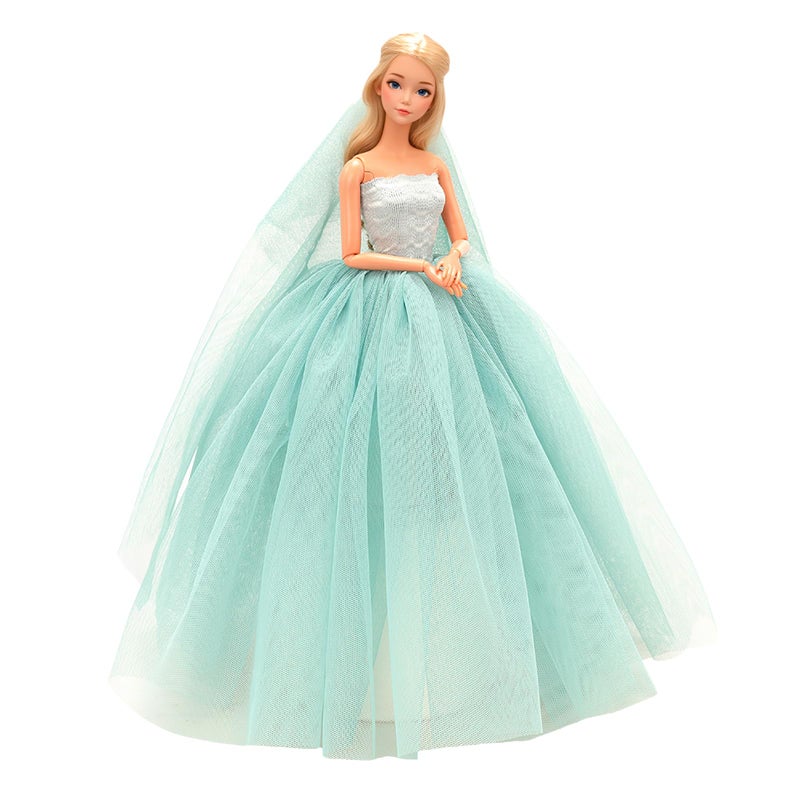BARWA Light Blue Wedding Dress with Veil Evening Party Princess Light Blue Gown Dress for 115 inch Girl Doll - Image 4
